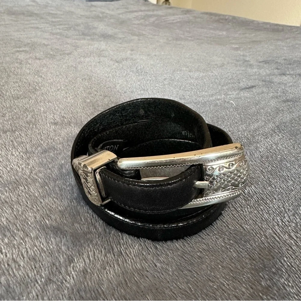 Brighton Black silver buckle Leather Belt Size S/28